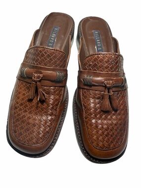 Hillard & Hanson Brown Woven Leather Tassel Loafers Mules Womens 7.5